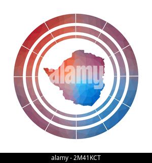 Badge Zimbabwe. Logo a sfumatura luminosa del paese in stile poly basso. Multicolore Zimbabwe segno arrotondato con mappa in stile geometrico per la vostra infografica Illustrazione Vettoriale