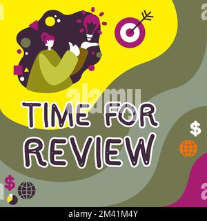 Scrittura visualizzazione del testo tempo per la revisione. Valutazione del concetto di business Valutazione del momento Valutazione del tasso di performance Foto Stock