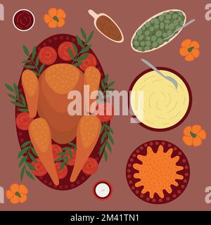 thanksgiving tacchino e un altro vettore piatti Illustrazione Vettoriale