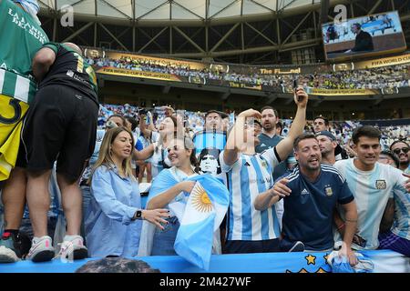 12/18/2022, Lusail iconic Stadium, Doha, QAT, Coppa del mondo FIFA 2022, finale, Argentina vs Francia, nella foto tifosi argentini negli stand. Foto Stock