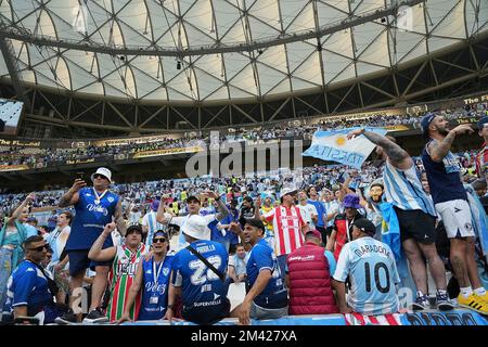 12/18/2022, Lusail iconic Stadium, Doha, QAT, Coppa del mondo FIFA 2022, finale, Argentina vs Francia, nella foto tifosi argentini negli stand. Foto Stock