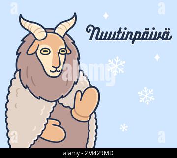 Nuutinpäivä (San Knut's Day in finlandese) vacanza tradizionale in Finlandia. Carattere vestito come capra (nuuttipukki). Simpatica illustrazione vettoriale del cartone animato. Illustrazione Vettoriale