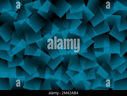 Carta da parati nera e blu con carte in blu. Illustrazione colorata in stile astratto con quadrati. Foto Stock