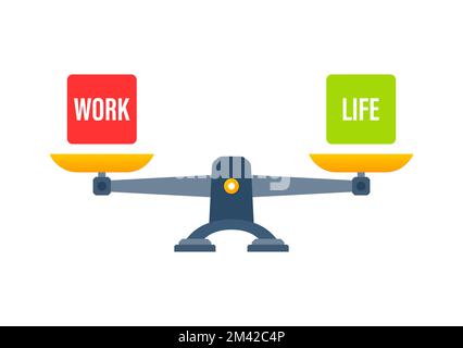 Scale vita e lavoro, icona Bilancia. Ciotole di scale in equilibrio. Illustrazione Vettoriale