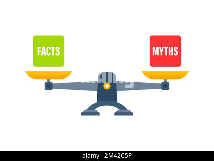 Miti vs fatti Scales, icona Libra. Ciotole di scale in equilibrio. Illustrazione Vettoriale