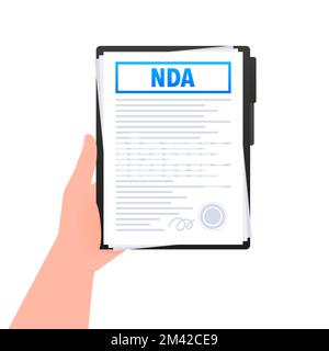 NDA - Contratto di non divulgazione documento in mano, contratto. Privacy, documento di accordo. Illustrazione Vettoriale