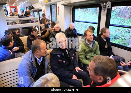 Inaugurazione des nouvelles motrices du Tramway du Mont-Blanc. Saint-Gervais-Les-Bains. Alta Savoia. Francia. Foto Stock