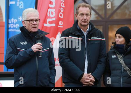 Inaugurazione des nouvelles motrices du Tramway du Mont-Blanc. Saint-Gervais-Les-Bains. Alta Savoia. Francia. Foto Stock