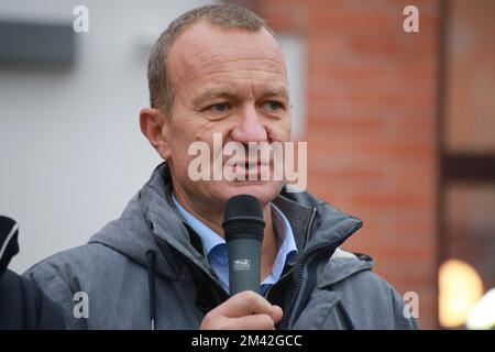 Inaugurazione des nouvelles motrices du Tramway du Mont-Blanc. Mathieu Dechavanne, PDG de Mont Blanc Natural Resort et de la compagnie du Mont-Blanc. V Foto Stock