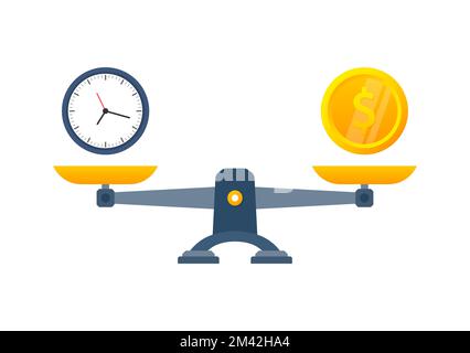 Icona Education vs Time on Scales. Equilibrio di tempo e denaro su scala Illustrazione Vettoriale