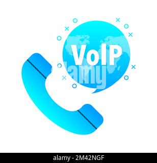 Voice over IP, sistema di chiamata VoIP. Chiamata via Internet. Illustrazione Vettoriale