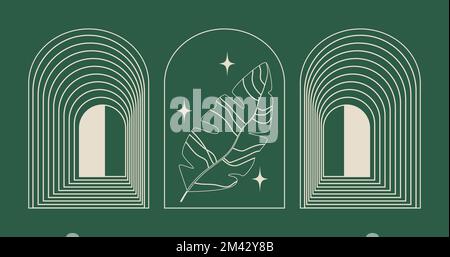 Set di simboli lineari boho minimalistici. Logo monocromatico Illustrazione Vettoriale
