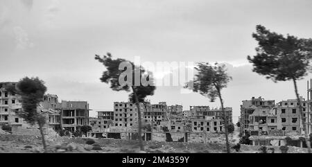 Aleppo, Siria, sobborghi completamente distrutti Foto Stock