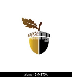 Creative Acorn Concept Logo Design Template, Acorn con icona foglia di quercia vector.EPS 10 Illustrazione Vettoriale
