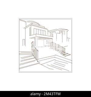 casa in stile disegno a linea continua. Stract settlement.EPS 10 Illustrazione Vettoriale