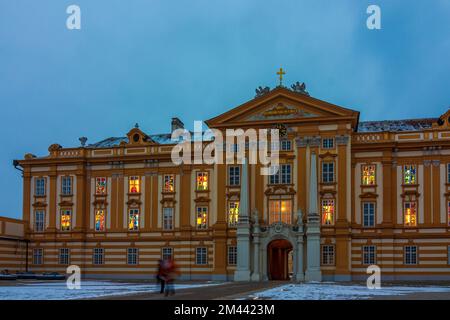 Melk: Abbazia di Melk, calendario dell'Avvento in finestre a Wachau, Niederösterreich, bassa Austria, Austria Foto Stock