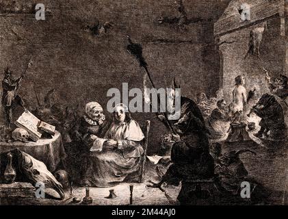 Preparazione per il sabato delle streghe. Incisione di D. Vivant-Denon dopo D. Teniers il giovane. Teniers, David, 1610-1690 Foto Stock