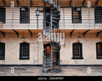 Scala a chiocciola, Kilmainham Gaol, ex prigione vittoriana restaurata, museo, set cinematografico, monumento nazionale all'indipendenza, liberazione, interno Foto Stock