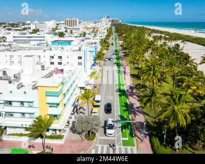 Vista aerea, quartiere Art Deco Ocean Drive, South Beach Miami Beach Miami Florida, USA Foto Stock