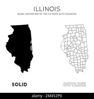 Mappa dell'Illinois. Mappa vettoriale vuota dello Stato USA con le contee. Borders of Illinois per la tua infografica. Illustrazione vettoriale. Illustrazione Vettoriale