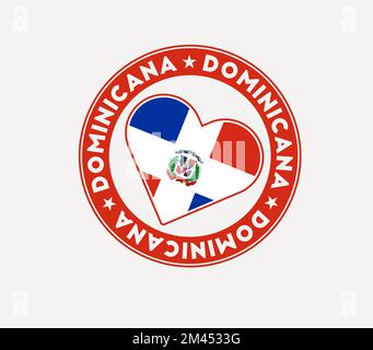 Badge con bandiera Dominicana Heart. Da Dominicana con logo Love. Sostenere il timbro della bandiera del paese. Illustrazione vettoriale. Illustrazione Vettoriale