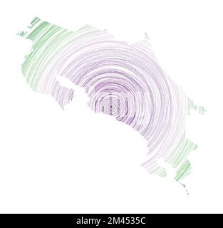 Mappa della Costa Rica piena di cerchi concentrici. Disegna cerchi di stile a forma di paese. Illustrazione vettoriale. Illustrazione Vettoriale