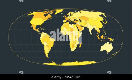 Mappa del mondo. La proiezione iperellittica di Waldo R. Tobler. Illustrazione futuristica del mondo per la vostra infografica. Colori di campagna giallo brillante. Accattivante Illustrazione Vettoriale