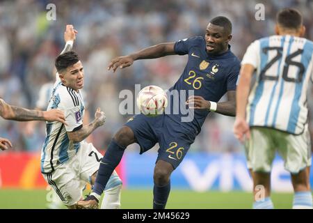 Lusail, Qatar, 18 dicembre 2022. Marcus Thuram in azione durante la finale della Coppa del mondo FIFA Qatar 2022 tra Argentina e Francia al Lusail Stadium il 18 dicembre 2022 a Lusail City, Qatar. Foto di David Niviere/ABACAPRESS.COM Foto Stock