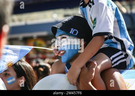 Buenos Aires, Argentina. 18th Dec, 2022. I tifosi argentini festeggiano il loro campionato nella Coppa del mondo Qatar 2022. (Foto di Roberto Tuero/SOPA Images/Sipa USA) Credit: Sipa USA/Alamy Live News Foto Stock