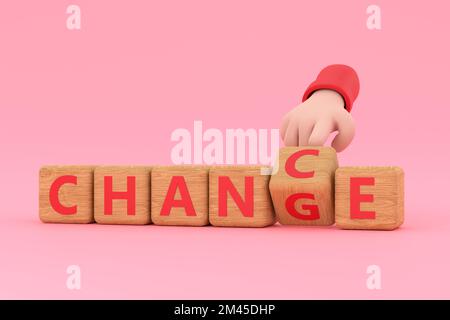 3d. La mano gira i dadi e cambia la parola 'chance' in 'change'. Foto Stock