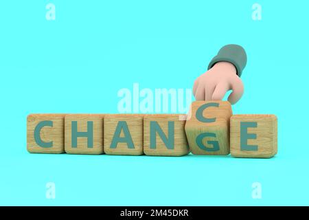 3d. La mano gira i dadi e cambia la parola 'chance' in 'change'. Foto Stock