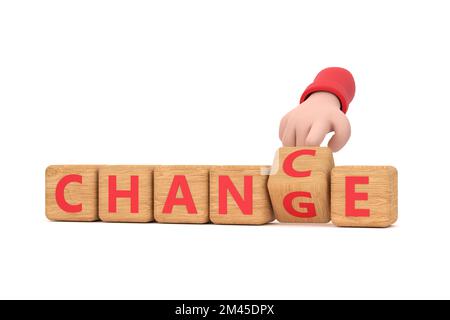 3d. La mano gira i dadi e cambia la parola 'chance' in 'change'. Foto Stock