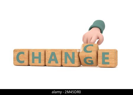 3d. La mano gira i dadi e cambia la parola 'chance' in 'change'. Foto Stock