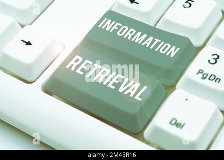 Scrittura visualizzazione testo recupero informazioni. Parola per Un luogo in cui i dati sono memorizzati e possono essere trovati Foto Stock