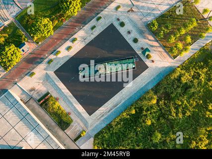 Una vista aerea del parco cittadino di Parc Andre Citroen a Parigi, Francia Foto Stock