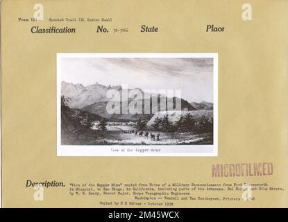 Vista della miniera di rame. Didascalia originale: 'Vista della miniera di rame' copiata da Notes of a Military Reconnoissance from Fort Leavenworth, in Missouri, to San Diego, in California, including parts of Arkansas, del Norte, and Gila Rivers, by W. H. Emory, Brevet Major, Corps of Topographic Engineers. Washington - Wendel e Van Benthuysen, stampanti - 1848. Copiato da H. H. Ritter - Ottobre 1938. Foto Stock