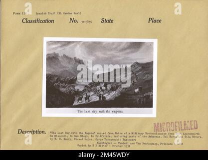 L'ultimo giorno con i carri. Didascalia originale: 'The Last Day with the Wagons' copiata da Notes of a Military Reconnoissance from Fort Leavenworth, in Missouri, to San Diego, in California, including parts of Arkansas, del Norte, and Gila Rivers, by W. H. Emory, Brevet Major, Corps of Topographic Engineers. Washington - Wendel e Van Benthuysen, stampanti - 1848. Copiato da H. H. Ritter - Ottobre 1938. Foto Stock