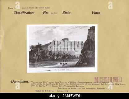 Vista sul Gila. Didascalia originale: 'View on the Gila' copiata da Notes of a Military Reconnoissance from Fort Leavenworth, in Missouri, to San Diego, in California, including parts of Arkansas, del Norte, and Gila Rivers, by W. H. Emory, Brevet Major, Corps of Topographic Engineers. Washington - Wendel e Van Benthuysen, stampanti - 1848. Copiato da H. H. Ritter - Ottobre 1938. Foto Stock