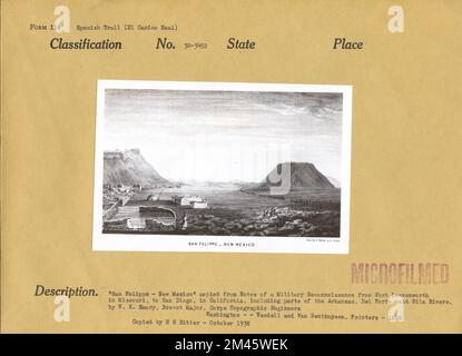 San Felipe, New Mexico. Didascalia originale: 'San Felipe - New Mexico' copiata da Note di una riconciliazione militare da Fort Leavenworth, nel Missouri, a San Diego, in California, comprese parti di Arkansas, del Norte, e Gila Rivers, da W. H. Emory, Brevet Major, Corps of Topographic Engineers. Washington - Wendel e Van Benthuysen, stampanti - 1848. Copiato da H. H. Ritter - Ottobre 1938. Foto Stock