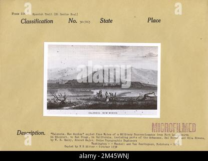 Valencia, New Mexico. Didascalia originale: 'Valencia, New Mexico' copiata da Notes of a Military Reconnoissance from Fort Leavenworth, in Missouri, to San Diego, in California, including parts of Arkansas, del Norte, and Gila Rivers, by W. H. Emory, Brevet Major, Corps of Topographic Engineers. Washington - Wendel e Van Benthuysen, stampanti - 1848. Copiato da H. H. Ritter - Ottobre 1938. Foto Stock