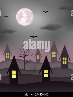 Notte di nebbia in città. Sfondo autunnale scricchiolante. Illustrazione vettoriale. Illustrazione Vettoriale