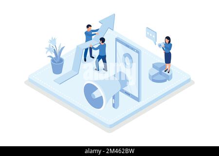 Persone personaggi Pianificazione strategia di business, Business Intelligence e concetto di analisi, vettore isometrico moderna illustrazione Illustrazione Vettoriale