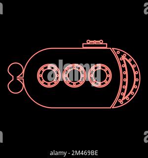 Neon bathyscaphe Barca subacquea nave Submarine rosso colore vettore illustrazione immagine piatto stile luce Illustrazione Vettoriale