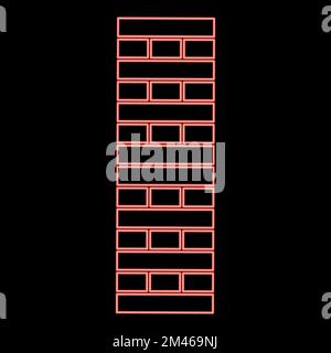 Mattoni al neon blocchi pilastri in stack Jenga gioco per la casa adulti e bambini tempo libero Giochi da tavolo blocco di legno rosso colore vettore illustrazione immagine stile piatto Illustrazione Vettoriale