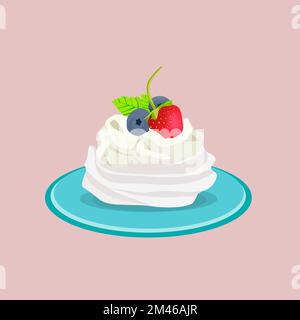 Torta Vector Pavlova con bacche su fondo isolato Illustrazione Vettoriale