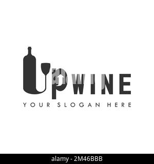 Vetro e bottiglia in lettera SU vino scrittura font immagine grafica icona logo design astratto concetto vettore stock. Può essere utilizzato come simbolo relativo alla bevanda Illustrazione Vettoriale