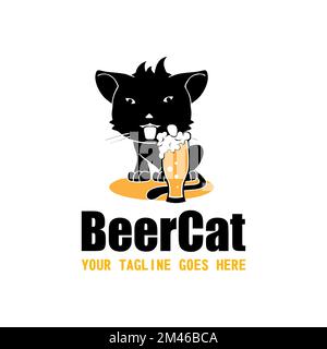 birra vetro e gatto nero ubriaco immagine grafica icona logo design astratto concetto vettore stock. Può essere utilizzato come simboli relativi a animali o bevande. Illustrazione Vettoriale