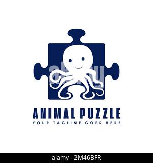 forma puzzle con immagine polpo icona grafica logo disegno astratto concetto vettore stock. Può essere utilizzato come simbolo associato a giocattoli o animali Illustrazione Vettoriale