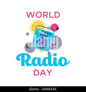 Evento con logo Wolrd radio Day con un moderno modello di sfondo colorato. Illustrazione vettoriale Illustrazione Vettoriale