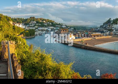 LOOE, CORNWALL, Regno Unito - 07 GIUGNO 2009: Visualizza villaggio e porto lungo il Looe Estuary Foto Stock